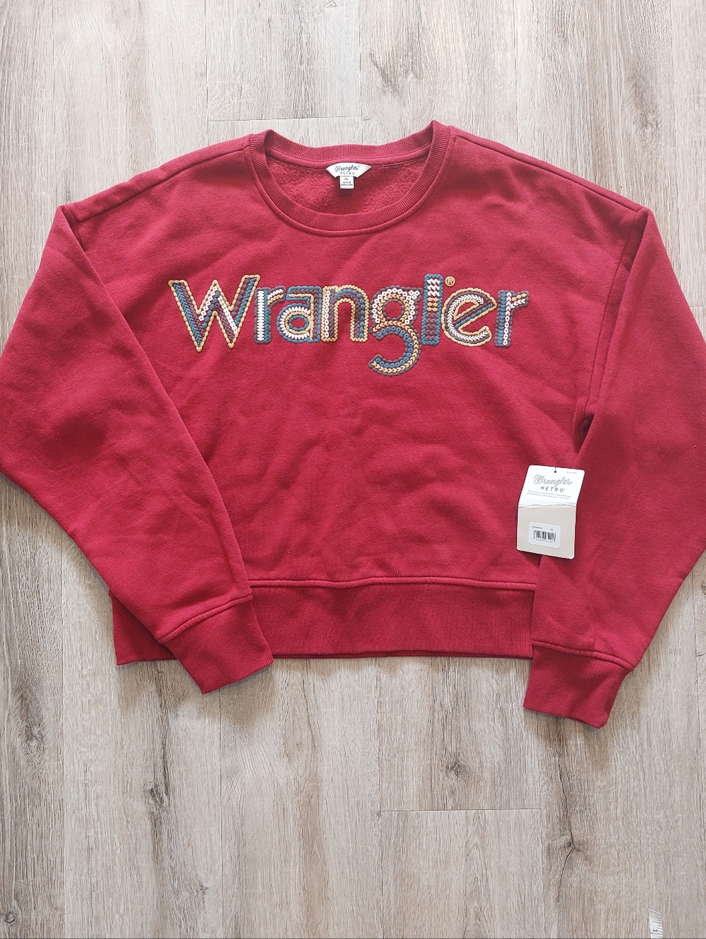 Wrangler Ladies Retro® Americana Crochet Print Red Pullover Sweatshirt Size XL